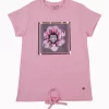 Gini And Jony Girls Pink Applique Cotton Knits Top Half Sleeves