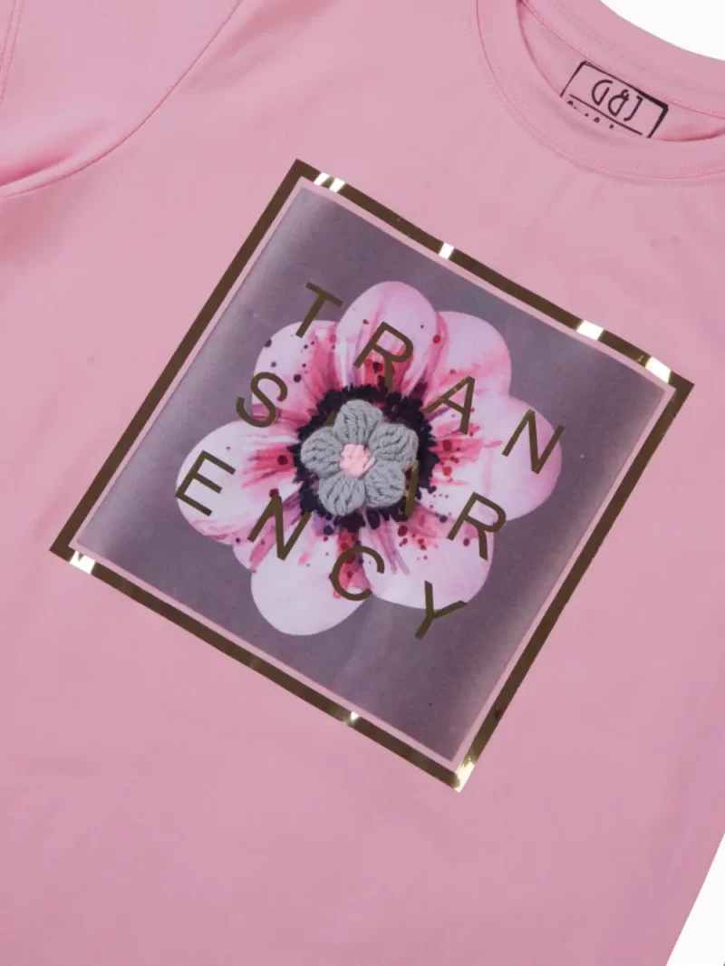 Gini And Jony Girls Pink Applique Cotton Knits Top Half Sleeves