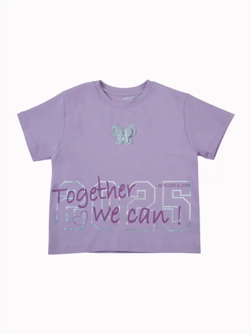Gini And Jony Girls Lavender Applique Cotton Knits Top Half Sleeves