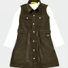 Gini And Jony Girls Olive Solid Corduroy Dress Full Sleeves