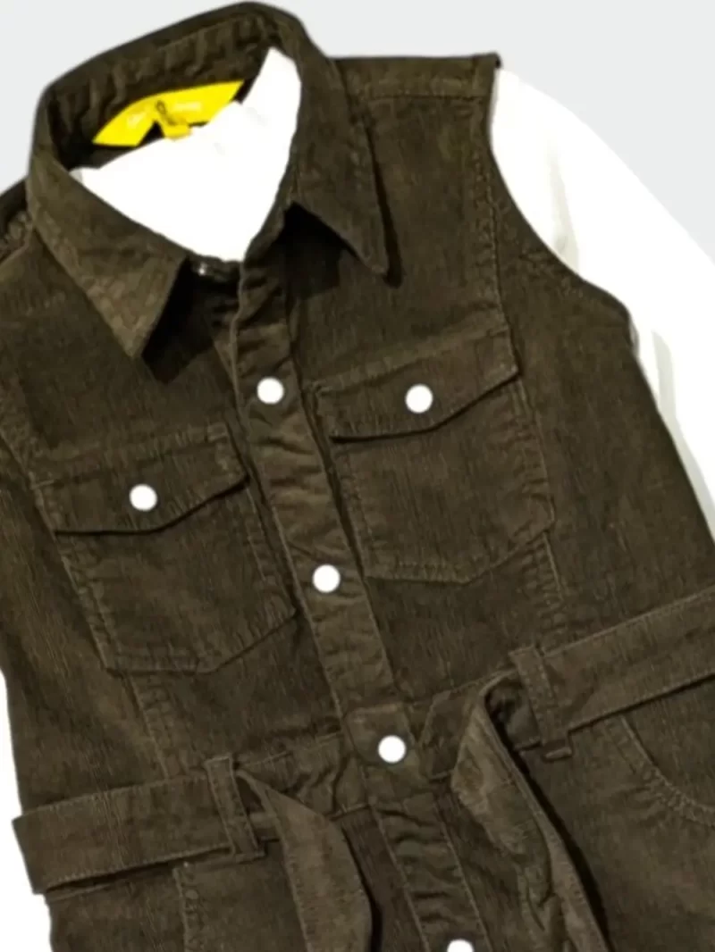 Gini And Jony Girls Olive Solid Corduroy Dress Full Sleeves