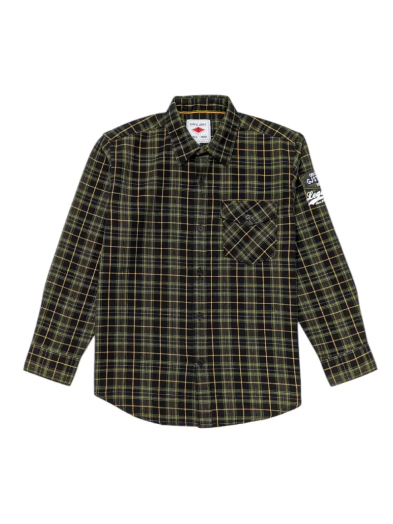 Gini And Jony Boys Olive Checks Cotton Shirt Full Sleeves
