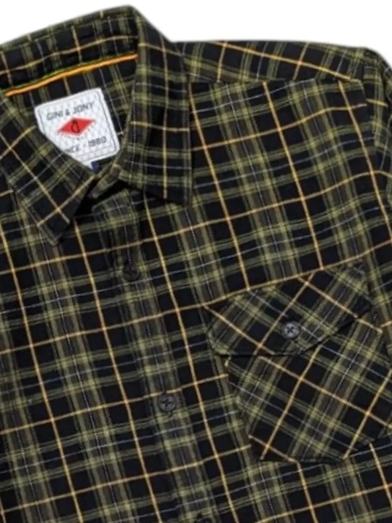 Gini And Jony Boys Olive Checks Cotton Shirt Full Sleeves