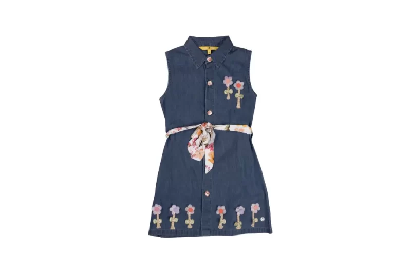 Gini And Jony Girls Blue Applique Denim Denim Dress Sleeveless