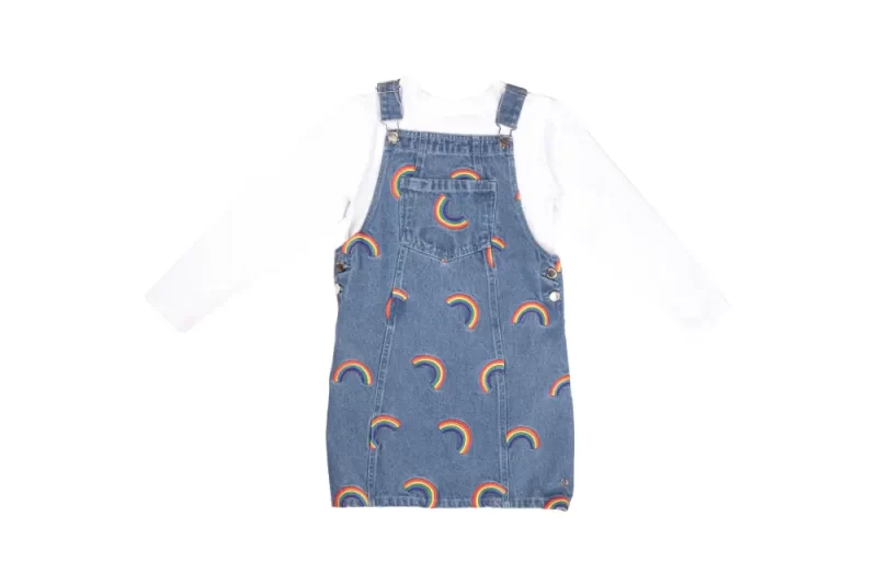 Gini And Jony Girls Blue Embroidery Denim Dungaree Full Sleeves