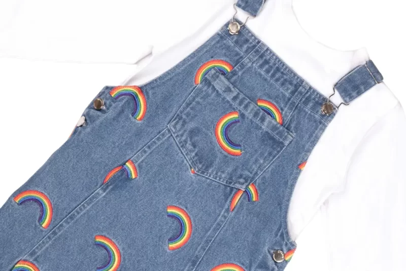 Gini And Jony Girls Blue Embroidery Denim Dungaree Full Sleeves