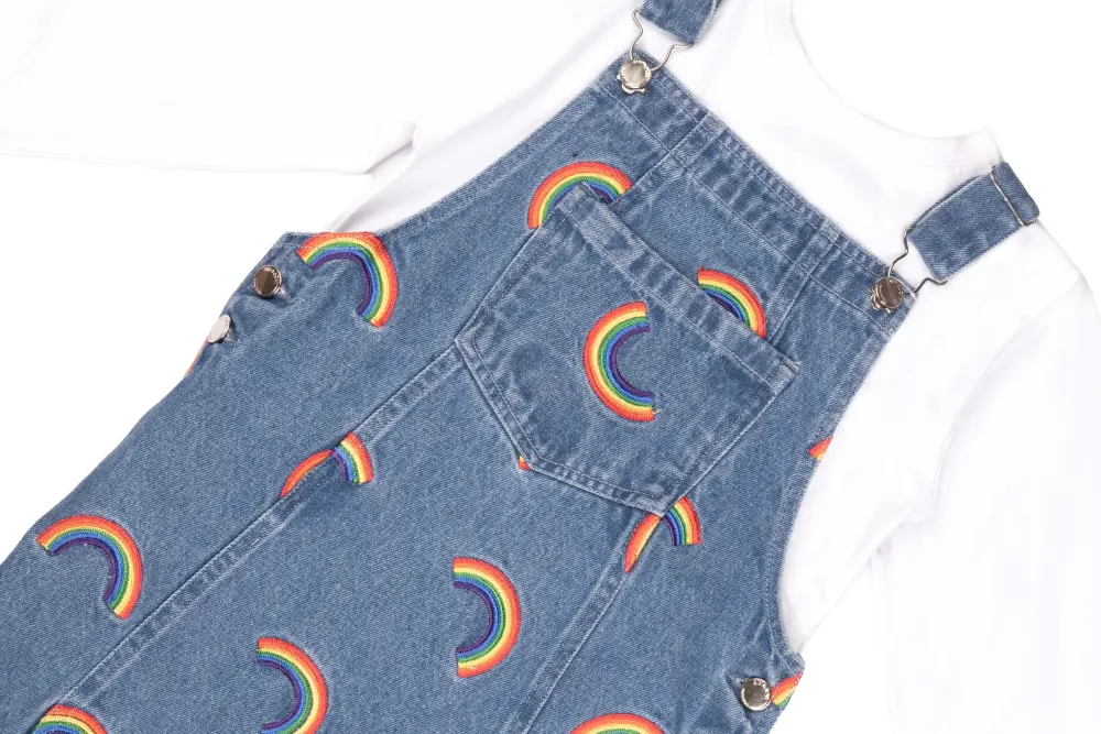 Gini And Jony Girls Blue Embroidery Denim Dungaree Full Sleeves