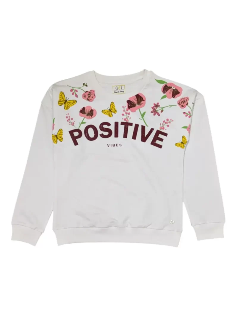 Gini And Jony Girls White Graphic Print Cotton Sweat Shirt Full Sleeves