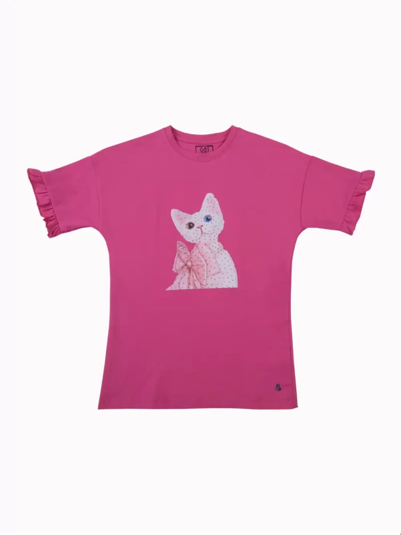 Gini And Jony Girls Pink Graphic Print Cotton Knits Top Half Sleeves
