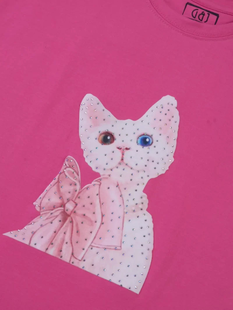 Gini And Jony Girls Pink Graphic Print Cotton Knits Top Half Sleeves