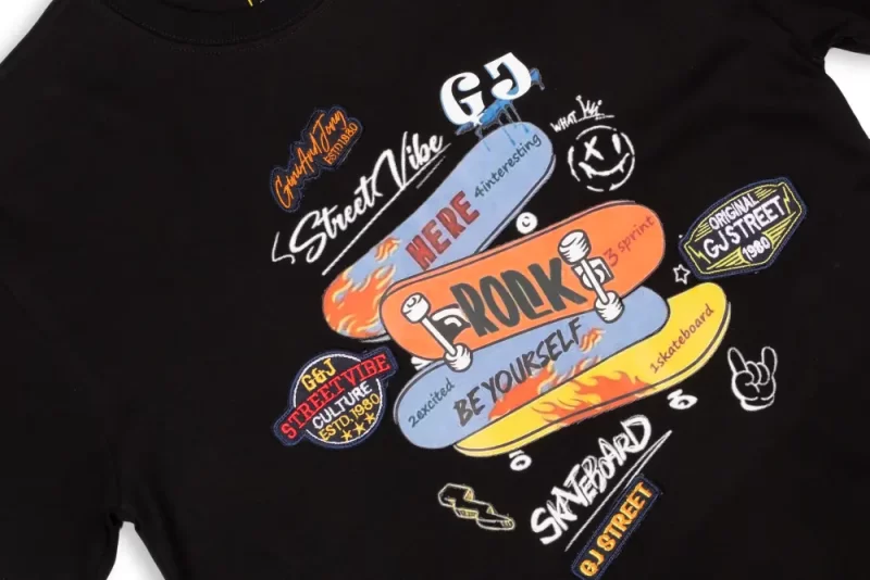 Gini And Jony Boys Black Graphic Print Cotton T-Shirt Half Sleeves