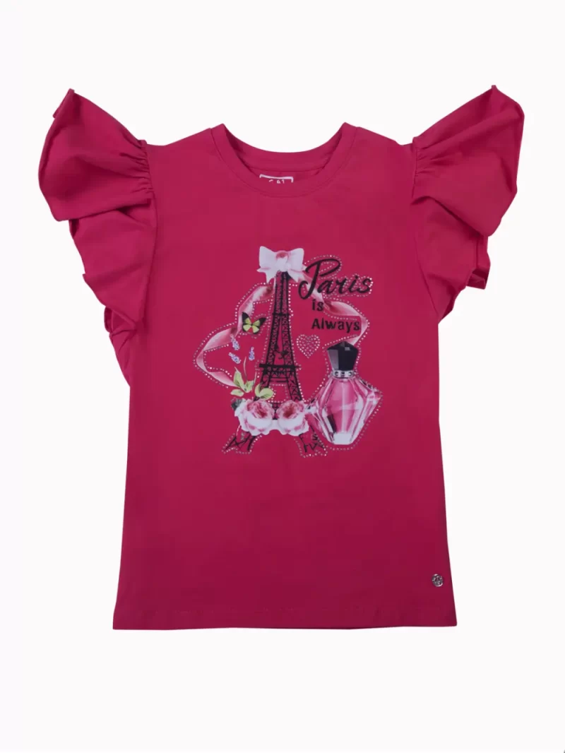 Gini And Jony Girls Pink Graphic Print Cotton Knits Top Half Sleeves