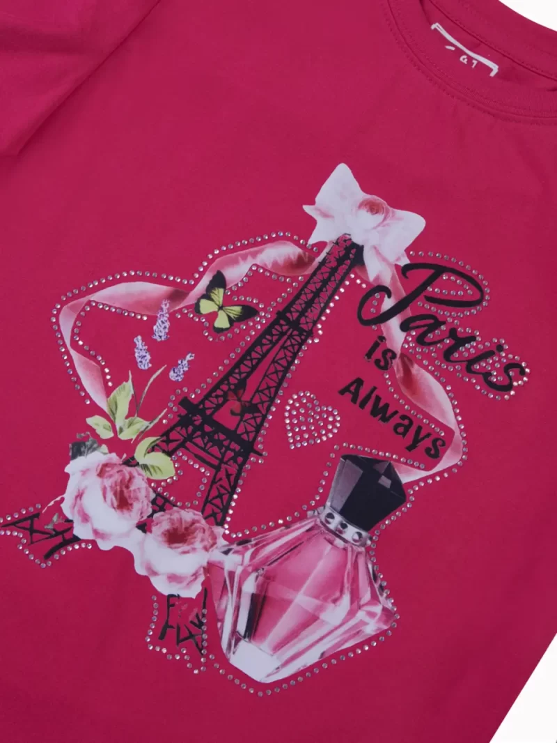 Gini And Jony Girls Pink Graphic Print Cotton Knits Top Half Sleeves