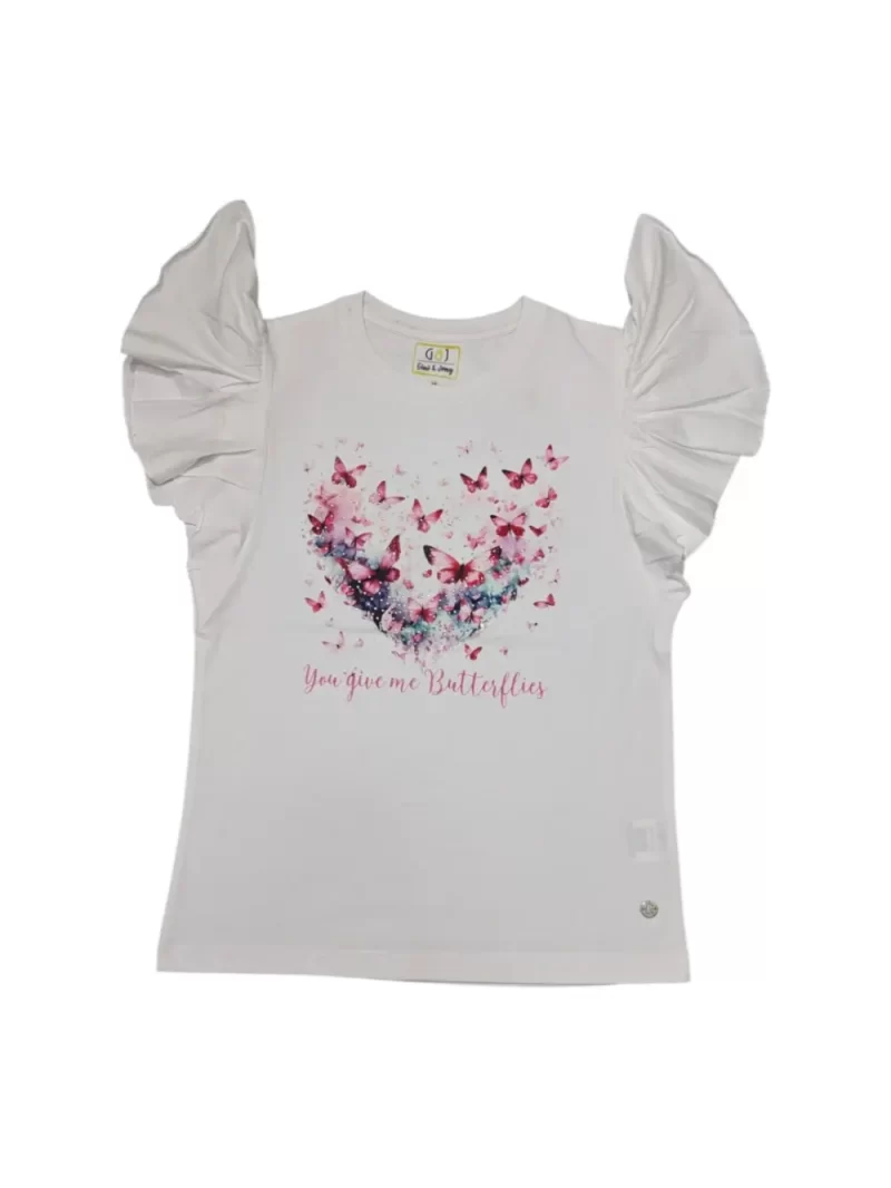 Gini And Jony Girls White Graphic Print Cotton Knits Top Half Sleeves