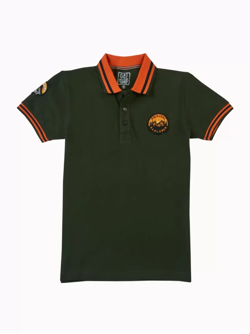 Gini And Jony Boys Olive Patch Cotton Polo T-Shirt Half Sleeves