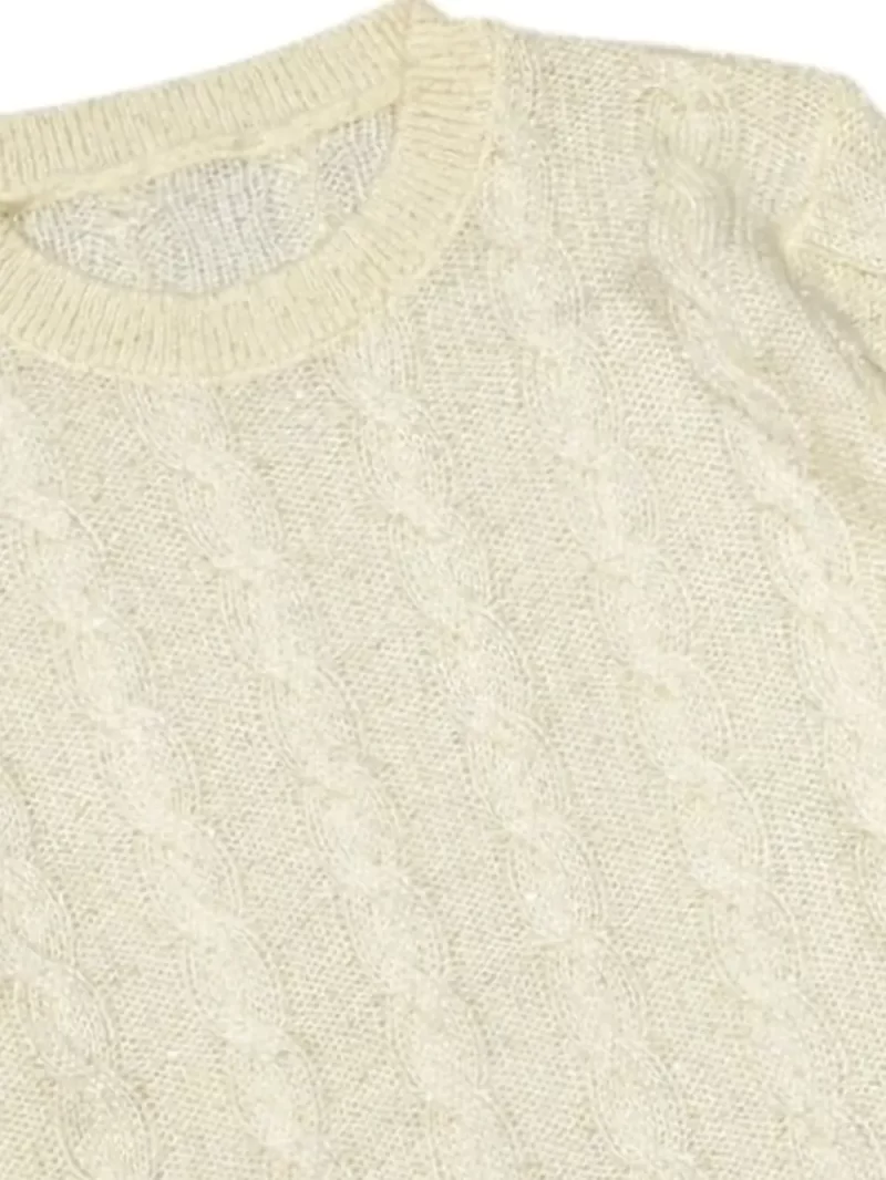 Gini And Jony Girls White Solid Acrylic Sweater Full Sleeves