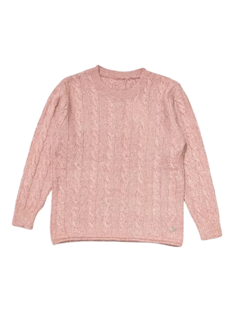 Gini And Jony Girls Pink Solid Acrylic Sweater Full Sleeves