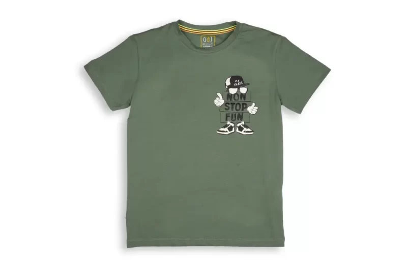 Gini And Jony Boys Olive Graphic Print Cotton T-Shirt Half Sleeves
