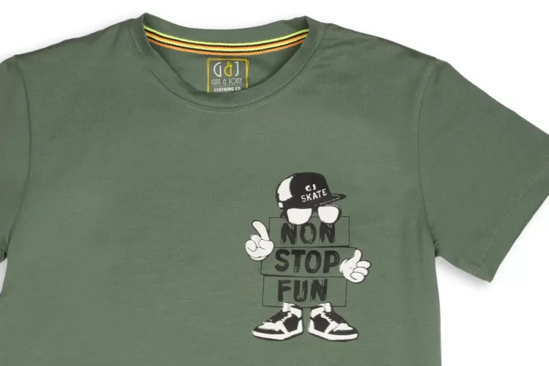 Gini And Jony Boys Olive Graphic Print Cotton T-Shirt Half Sleeves