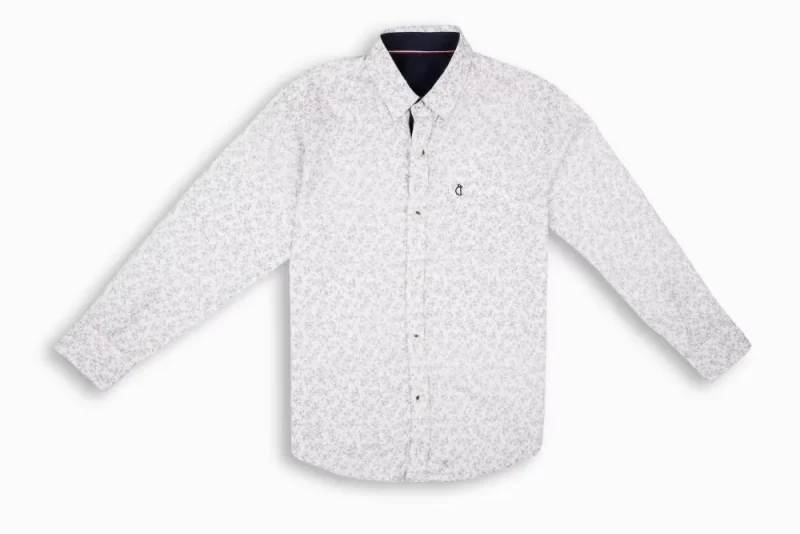 Gini And Jony Boys White Floral Cotton Shirt Full Sleeves