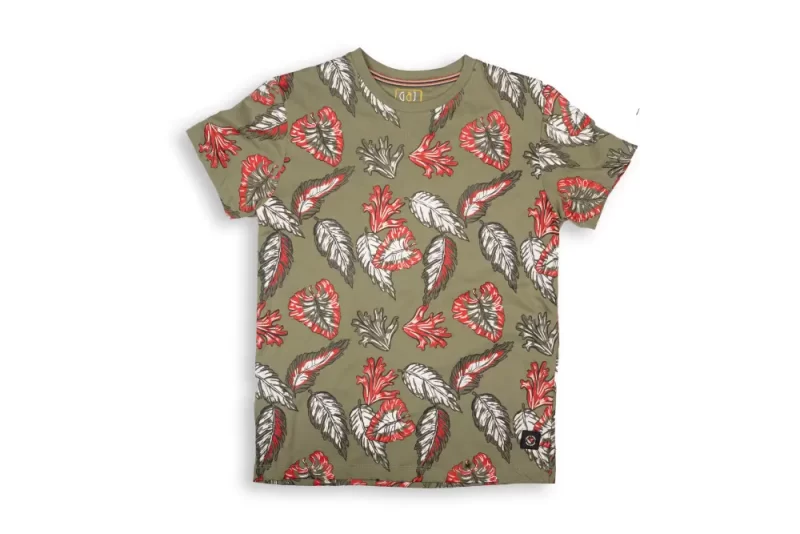 Gini And Jony Boys Olive Tropical Cotton T-Shirt Half Sleeves