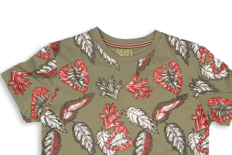Gini And Jony Boys Olive Tropical Cotton T-Shirt Half Sleeves