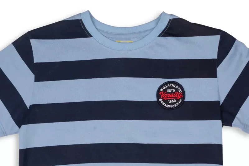 Gini And Jony Boys Blue Stripes Cotton T-Shirt Half Sleeves