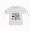 Gini And Jony Girls Off White Graphic Print Cotton Knits Top Half Sleeves
