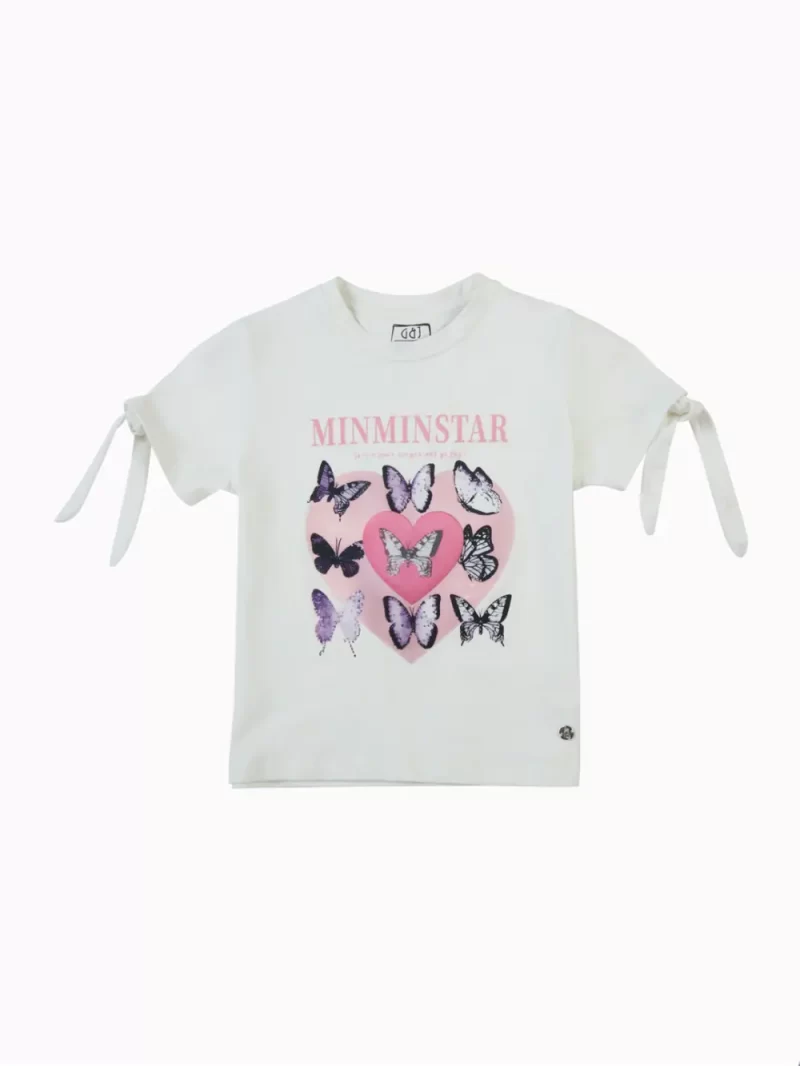 Gini And Jony Girls Off White Graphic Print Cotton Knits Top Half Sleeves