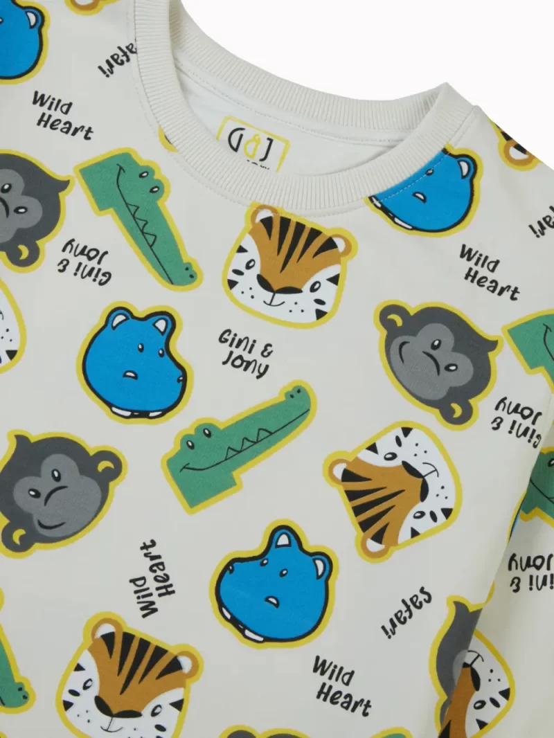 Gini And Jony Boys Off White Conversational Cotton Co Ordinate Set