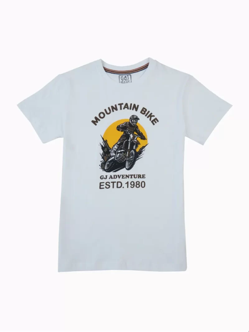 Gini And Jony Boys White Graphic Print Cotton T-Shirt Half Sleeves