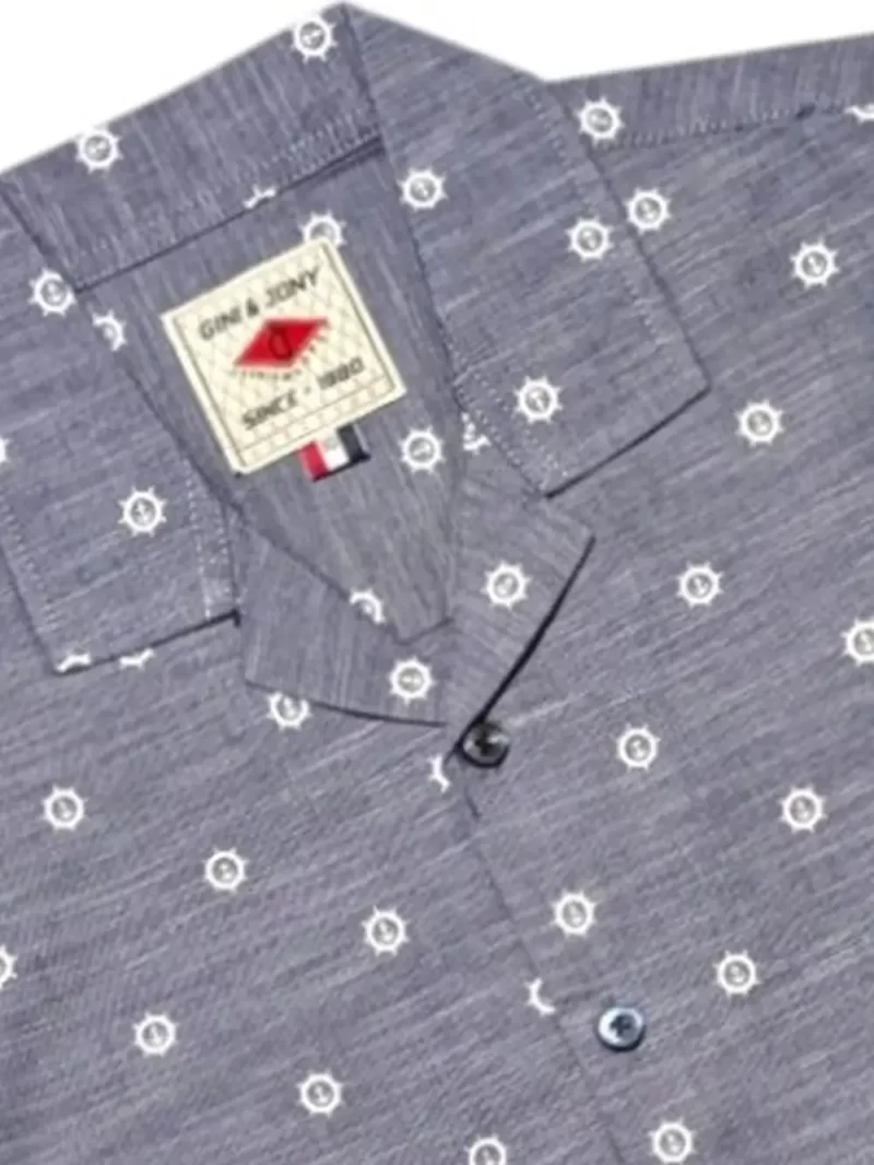 Gini And Jony Boys Grey Printed Cotton Shirt Half Sleeves
