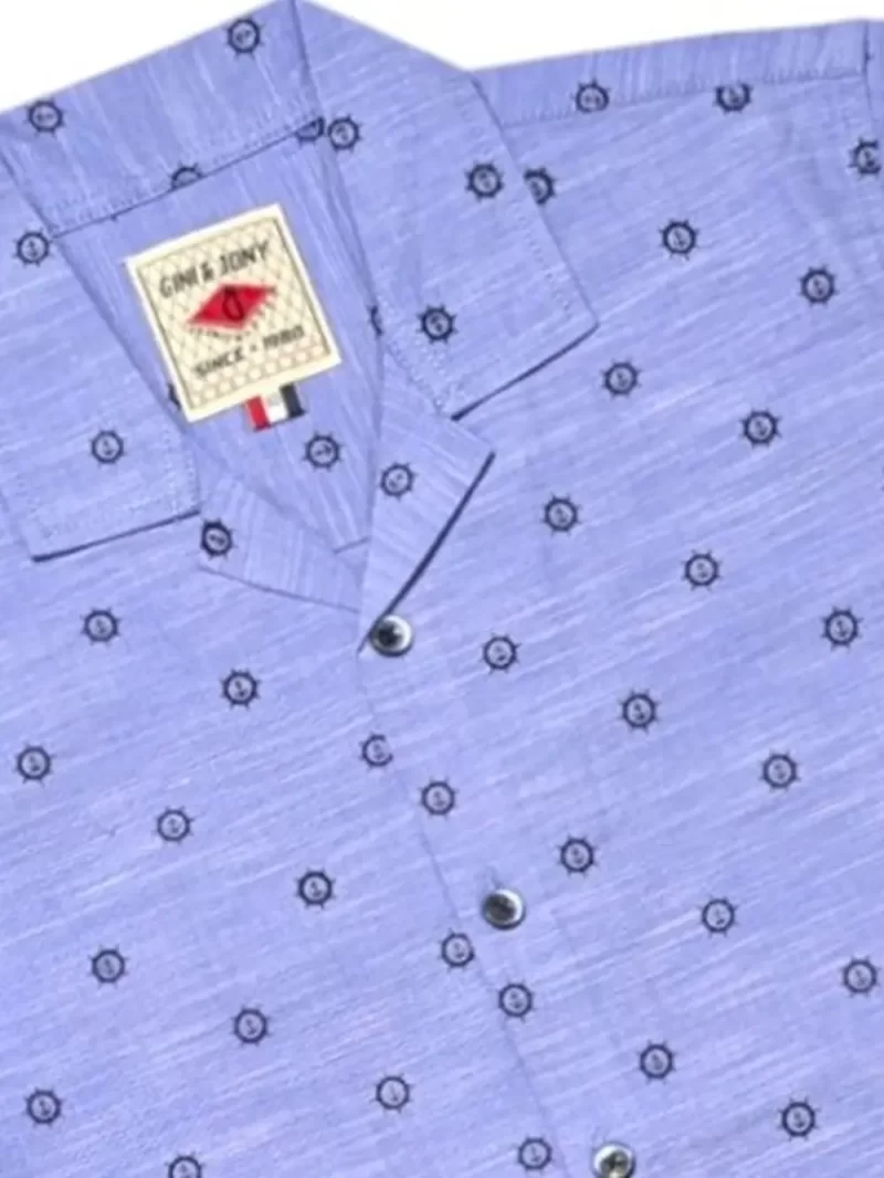 Gini And Jony Boys Blue Printed Cotton Shirt Half Sleeves