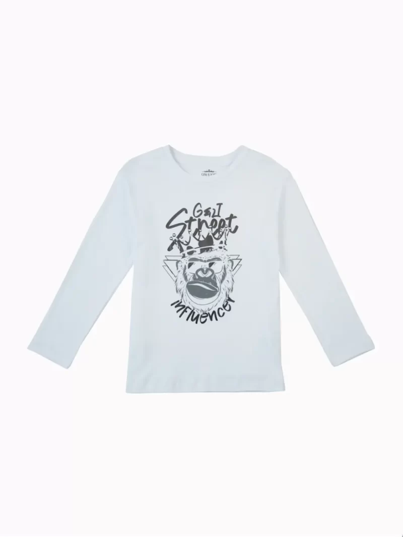 Gini And Jony Girls White Graphic Cotton Knits Top Full Sleeves