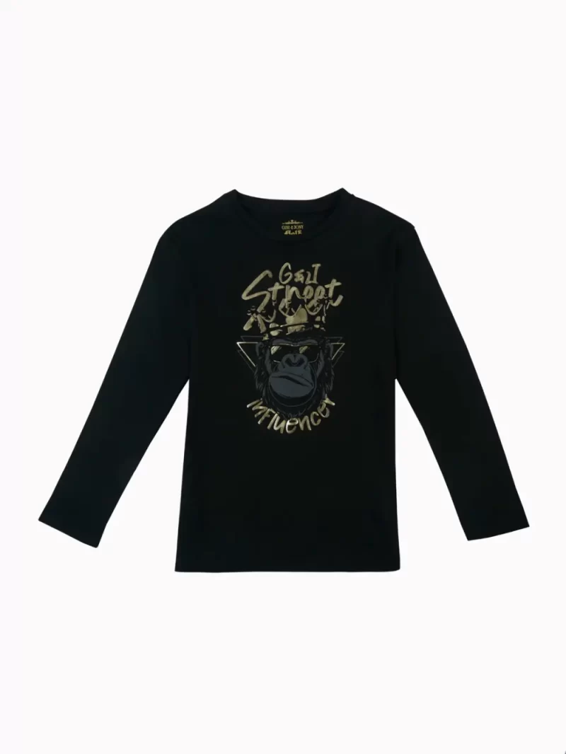 Gini And Jony Girls Black Graphic Cotton Knits Top Full Sleeves