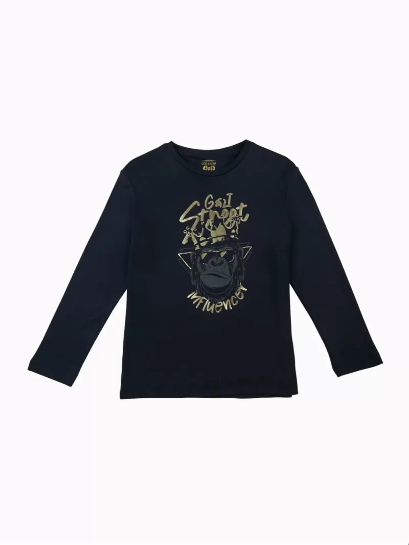 Gini And Jony Girls Navy Blue Graphic Cotton Knits Top Full Sleeves