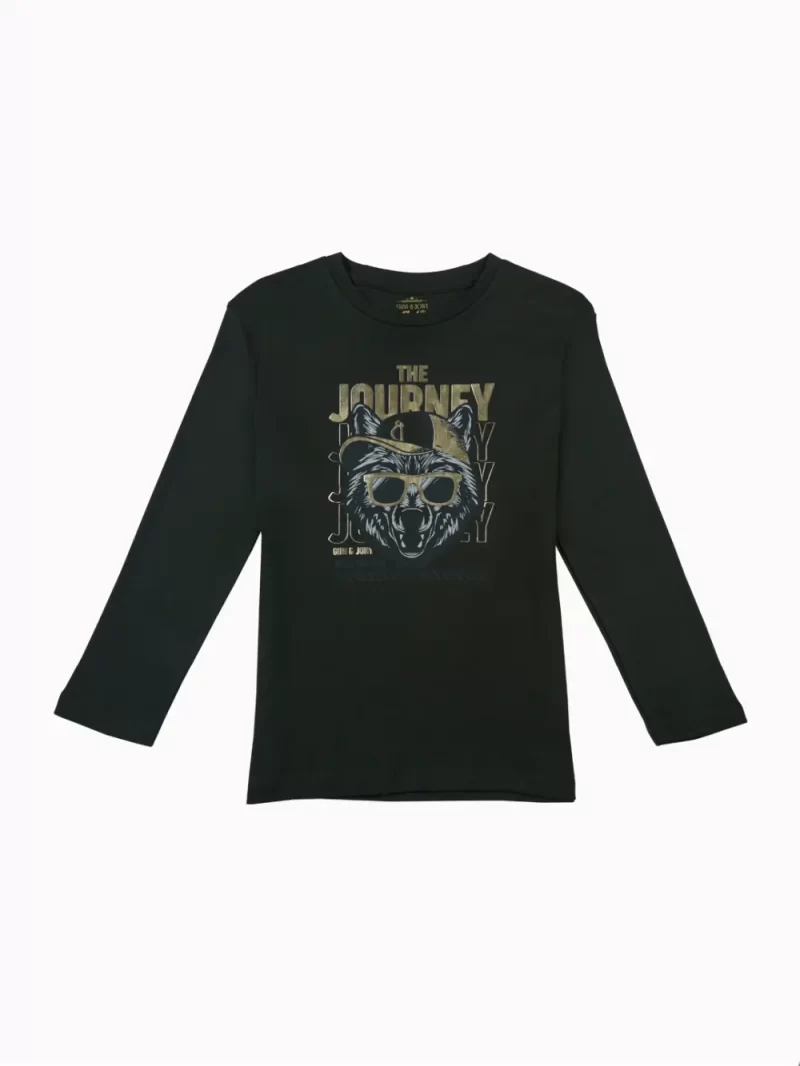 Gini And Jony Girls Olive Graphic Cotton Knits Top Full Sleeves