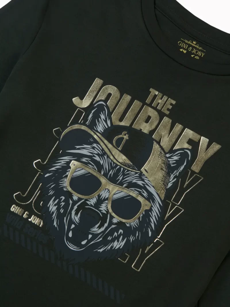 Gini And Jony Girls Olive Graphic Cotton Knits Top Full Sleeves