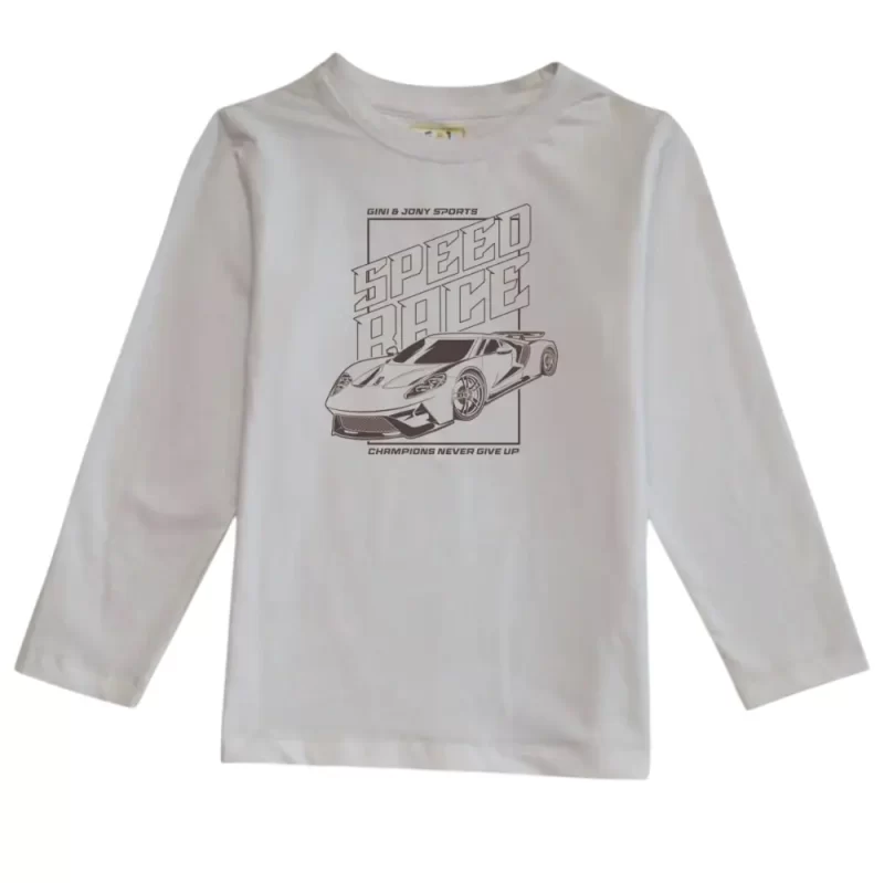 Gini And Jony Boys White Graphic Cotton T-Shirt Full Sleeves