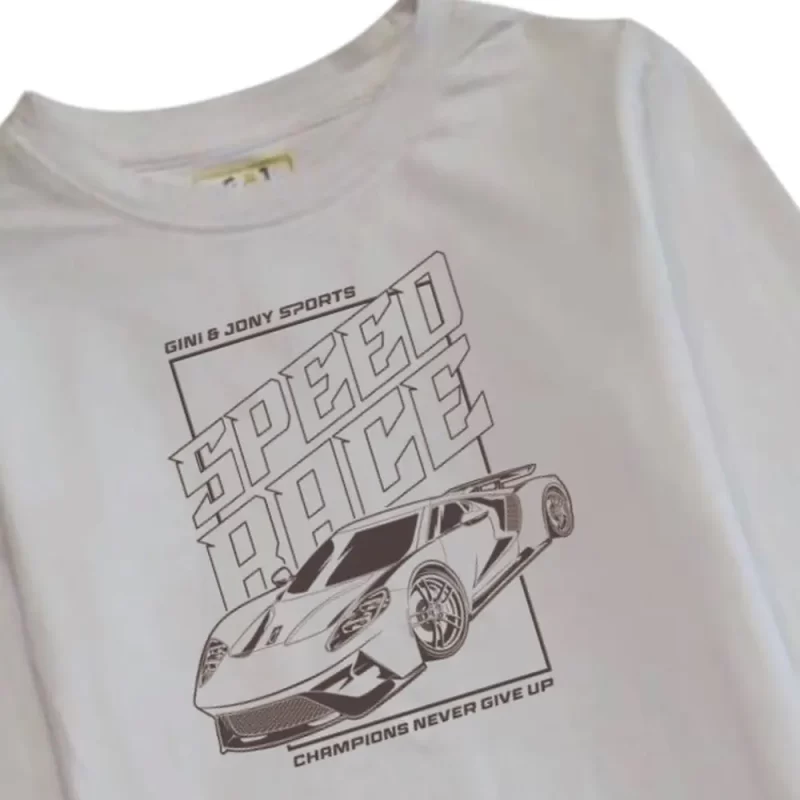 Gini And Jony Boys White Graphic Cotton T-Shirt Full Sleeves
