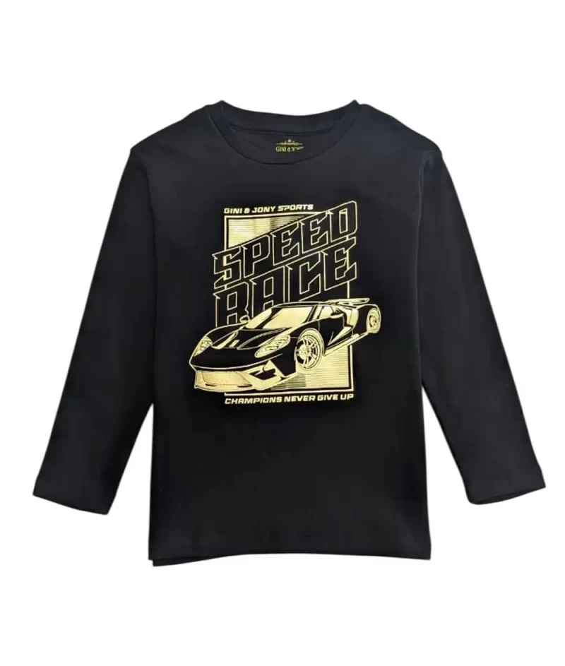 Gini And Jony Boys Black Mettalic Cotton T-Shirt Full Sleeves