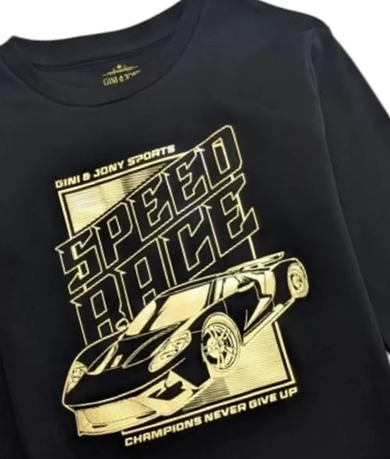 Gini And Jony Boys Black Mettalic Cotton T-Shirt Full Sleeves