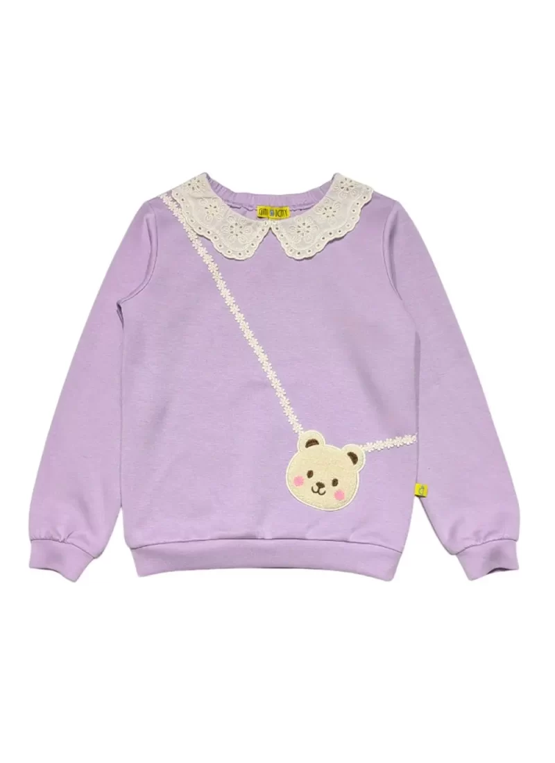 Gini And Jony Girls Purple Applique Cotton Sweat Shirt Full Sleeves