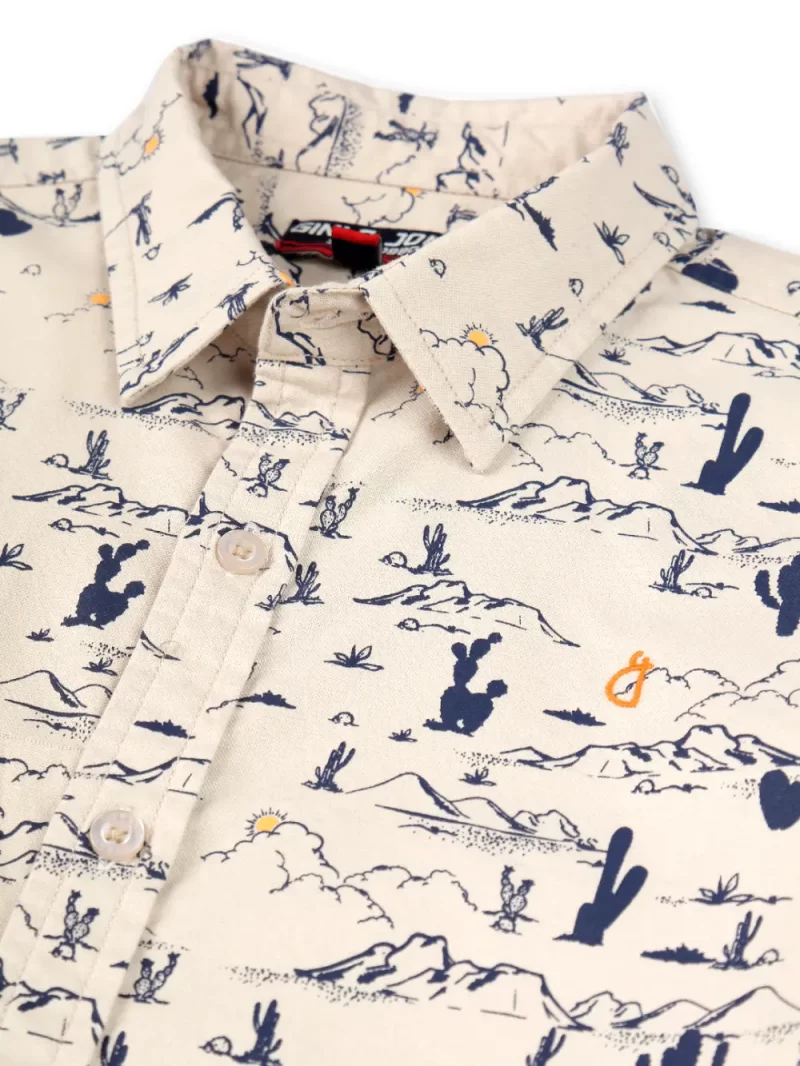 Palm Tree Boys Peach Abstract Print Cotton Shirt Half Sleeves