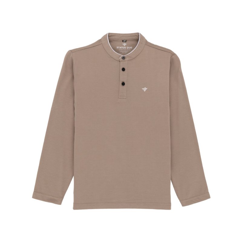 Status Quo Boys Solid Henley Neck Full Sleeves Regular Fit T-Shirt With Chest Brand Logo