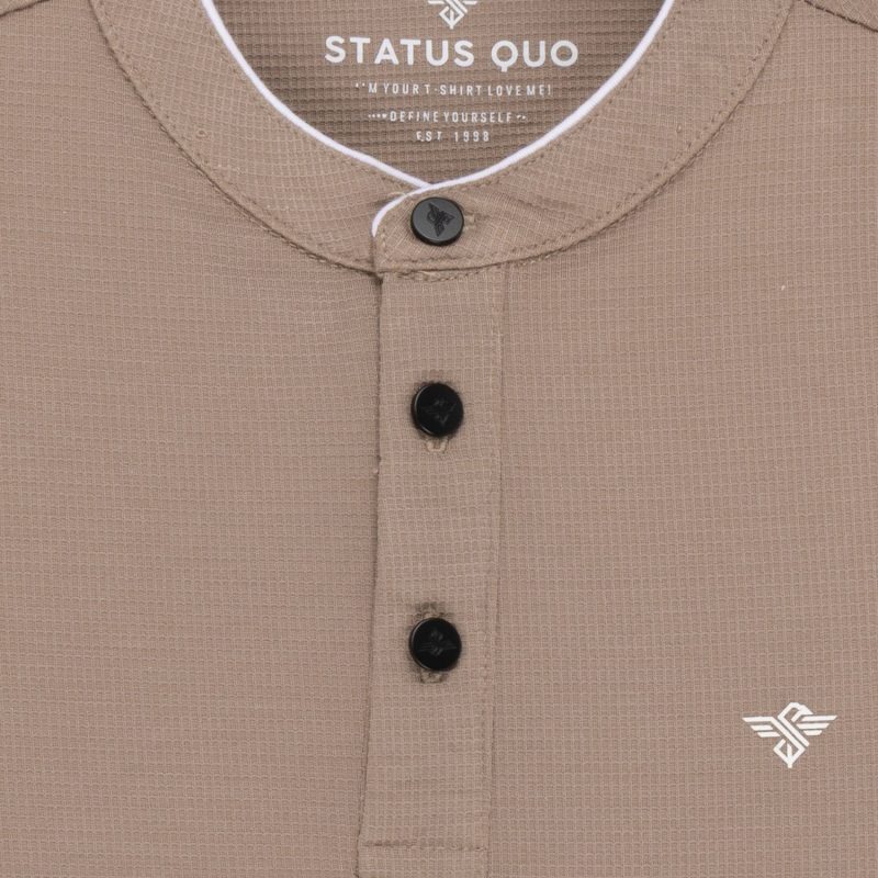 Status Quo Boys Solid Henley Neck Full Sleeves Regular Fit T-Shirt With Chest Brand Logo
