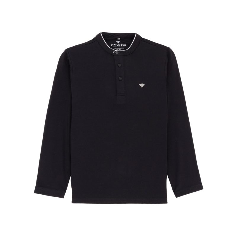 Status Quo Boys Solid Henley Neck Full Sleeves Regular Fit T-Shirt With Chest Brand Logo