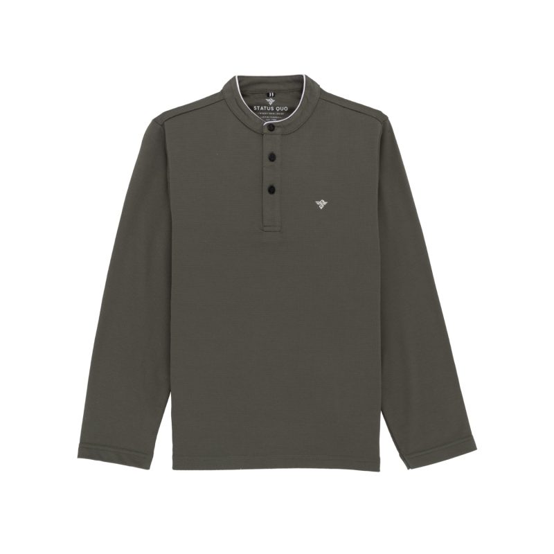 Status Quo Boys Solid Henley Neck Full Sleeves Regular Fit T-Shirt With Chest Brand Logo