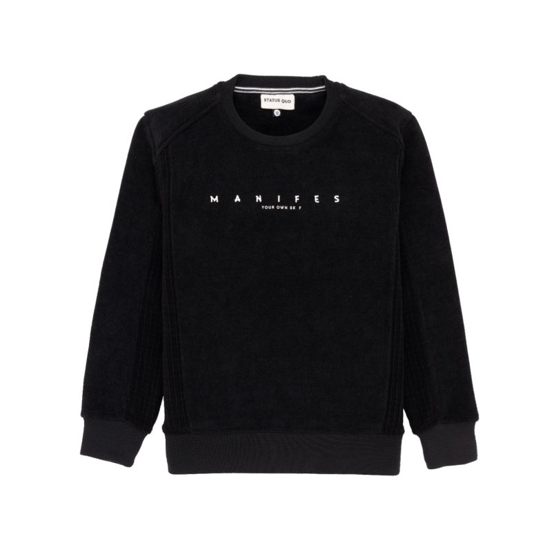 Status Quo Boys Structured Chest Typography Print Round Neck Fleece Full Sleeve Sweatshirt