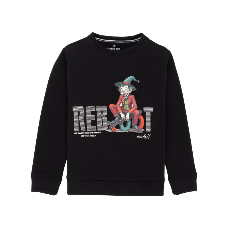 Status Quo Boys Typography And Cartoon Print Fleece Full Sleeve Sweatshirt